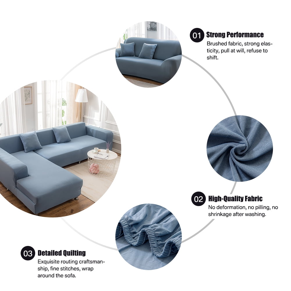 NEWEEN Non Slip 2-Pieces Polyester L Shape Sofa Cover, Grey Blue