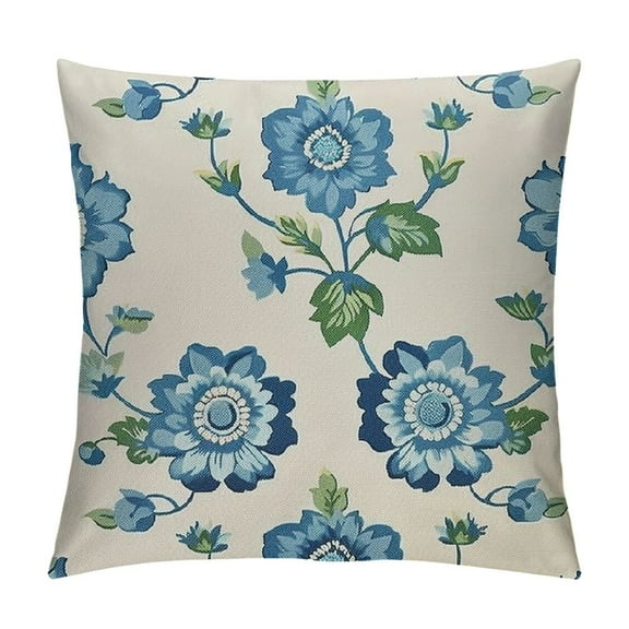 Creowell Flower Pillow Cover Chinoiserie Blue Floral Throw Pillow Cover Blue and White Pillow Case Covers Cushion for Couch Sofa Living Room