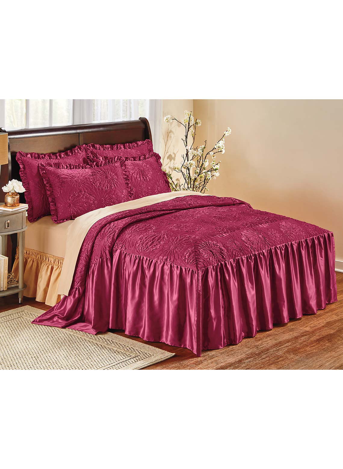 29" Drop Dust Ruffle Quilted Bed Spread with Pillow sham 800 TC Egyptian Cotton