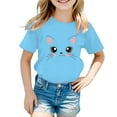 thumbnail image 1 of PMVFHDE Hauts Fille Hauts pour Fille 2025 Tendance Été Hauts Fille Hauts Fille Hauts Été Enfant Filles Mignon Graphique Col Rond Manches Courtes T-Shirt Décontracté Été Bleu, 5-6 Ans, 1 of 5