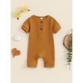 thumbnail image 5 of Caoirhny Newborn Baby Short Sleeve Romper Knit Ribbed Solid Color Cotton Jumpsuits One Piece O-Neck Button Pajamas Playsuit, 5 of 8