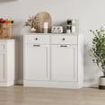 thumbnail image 2 of Double Tilt Out Trash Can Cabinet,20 Gallon Farmhouse Trash Can Cabinet with Drawer,Hidden Trash Can Cabinet with Deodorizing Function,Wooden Garbage Trash Bin Cabinet for Kitchen Living Room, 2 of 7