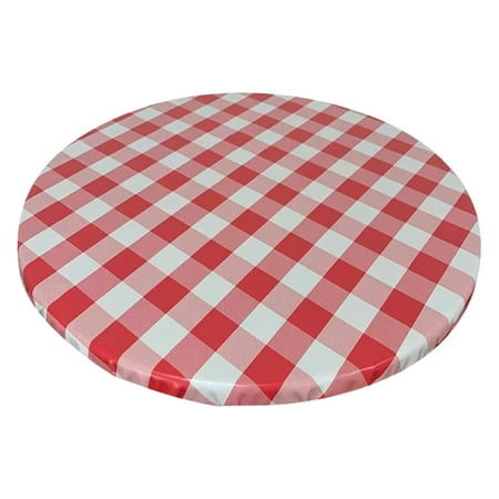 

Sukalun Round Fitted Tablecloth | Checkered Table Cover For Outdoor Indoor | Washable Waterproof Red And White Plaid Table Cloth With Elastic Edge For Spring/ Summer/ Party/ Picnic/ BBQS/ Patio