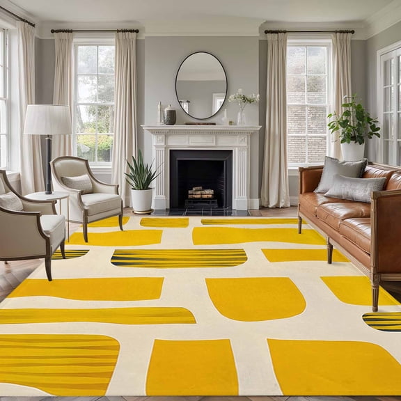 Yellow Black Area Rug 8x10 Washable Rug Non Slip Modernism Moire Contemporary Abstract Large Area Rug Soft Stainresistant Indoor Floor Carpet for Living Room Bedroom Home Office Dining Room Nursery