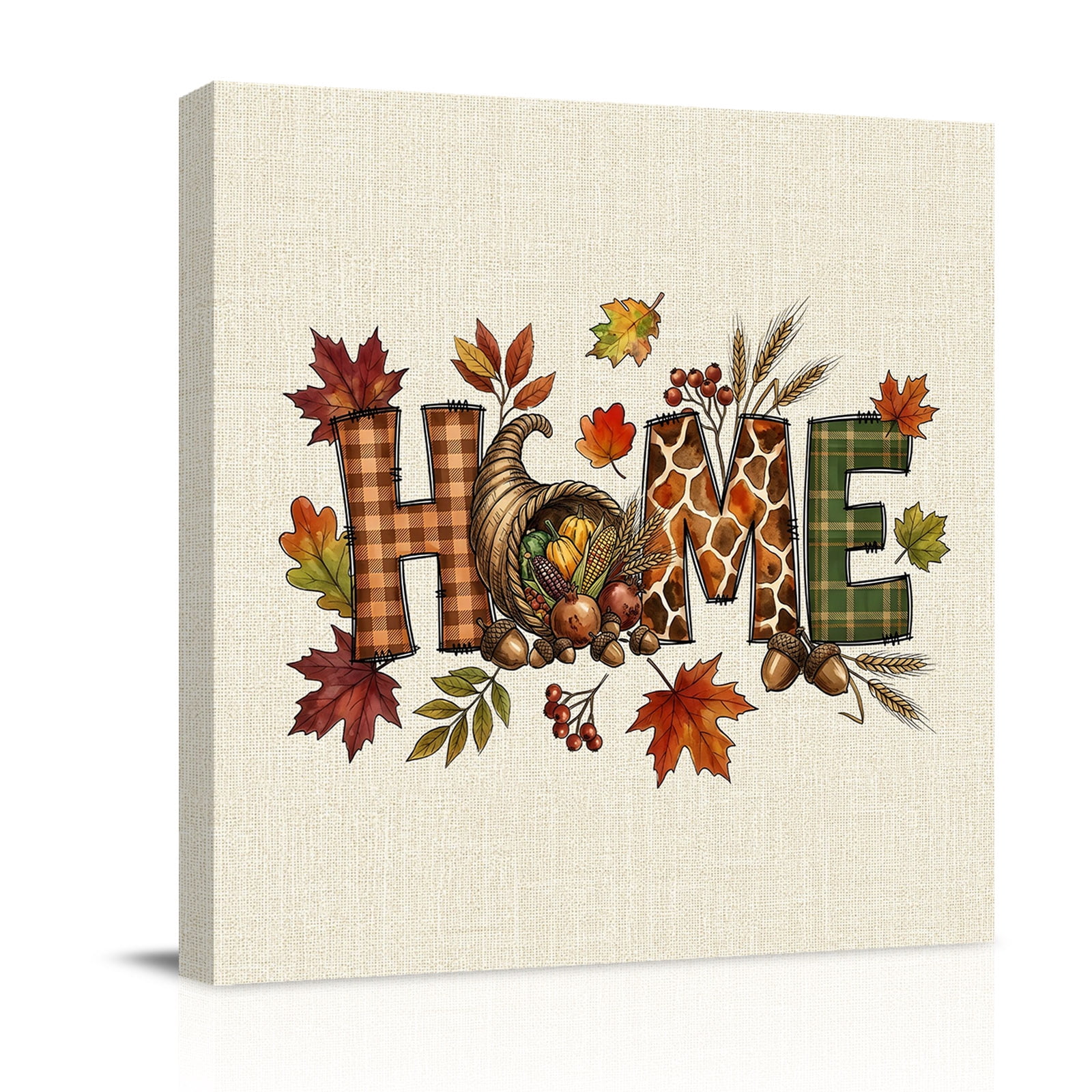 Canvas Wall Art Thanksgiving Fall Framed Canvas Prints for Living Room Bathroom Autumn Harvest Pumpkin Maple Herbs Gallery Wrapped Wall Decor for Home Office Gifts 12 x12 Ship Next Day