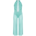 thumbnail image 2 of iiniim One Piece Rompers Overall for Girls Rhinestones Dance Bodysuit Disco Party Wide Leg Pants Playsuit Light Green 12, 2 of 4