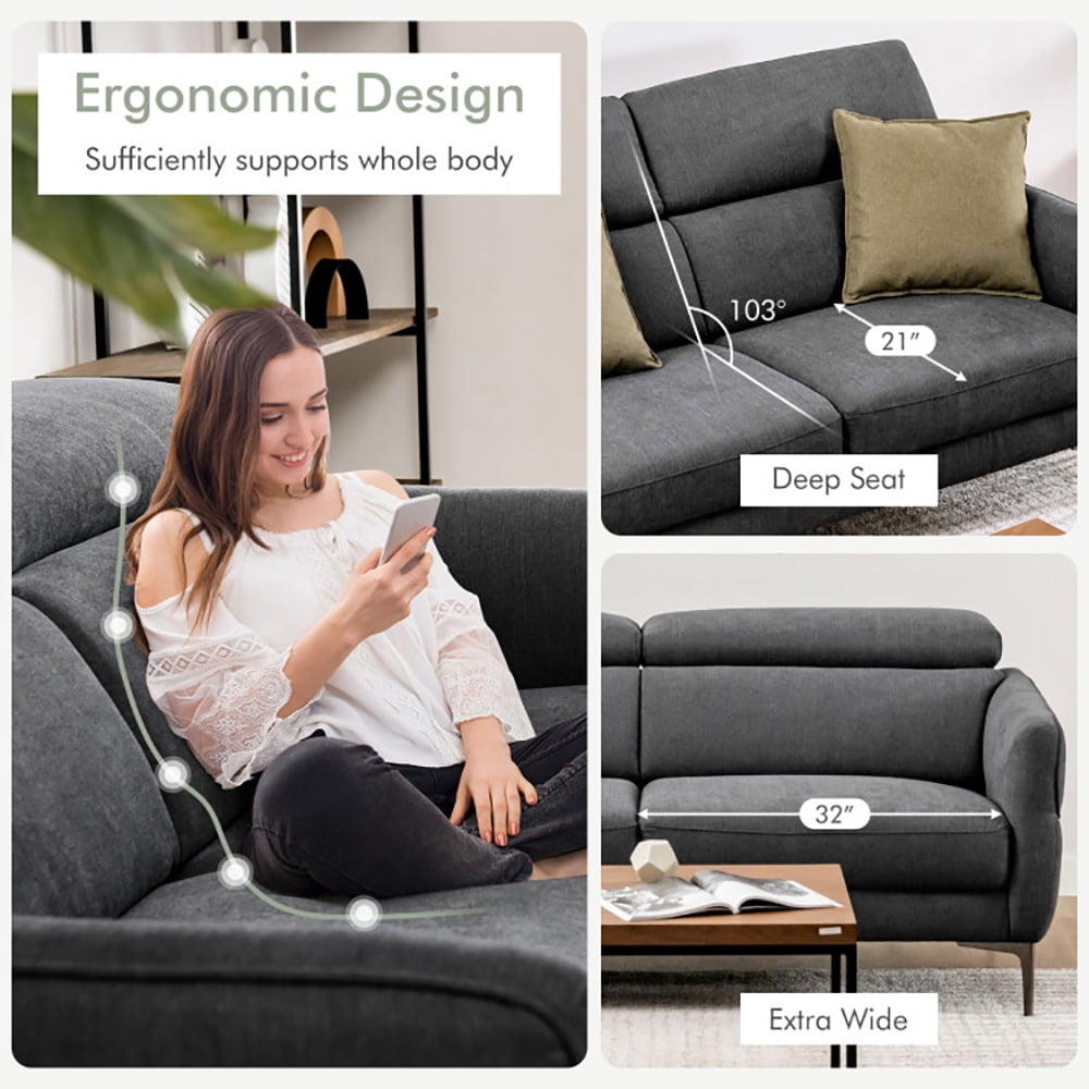 Finihen Sofa Set, Modern Sofa Couch, Modern Couched Sofa set with Adjustable Headrest, for Living Room, Bedroom, Gray