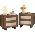 thumbnail image 2 of LAZZO Nightstands Set of 2, 23.6" Wide Large Bedside Tables with 2 Rattan Drawers for Bedroom, Walnut, 2 of 9