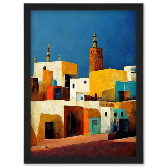 Morocco Skyline Cityscape Modern Artwork Framed Wall Art Print A4
