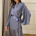 thumbnail image 4 of Womens Satin Pajamas Set Long Sleeve Belted Cardigan Sleepwear Silk Nightwear V-Neck PJs Set 2 Piece Lounge Sets, 4 of 7