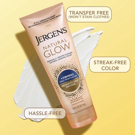 Jergens Natural Glow Firming Daily Moisturizer Medium to Tan Sunless Self Tanner Lotion, 7.5 oz
