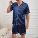 thumbnail image 3 of Conjunto de pijama de satén de manga corta para hombre, ropa de dormir de verano para hombre, camisa abotonada y pantalón corto con cintura elástica, pijama de 2 piezas para estar en casa., 3 of 5