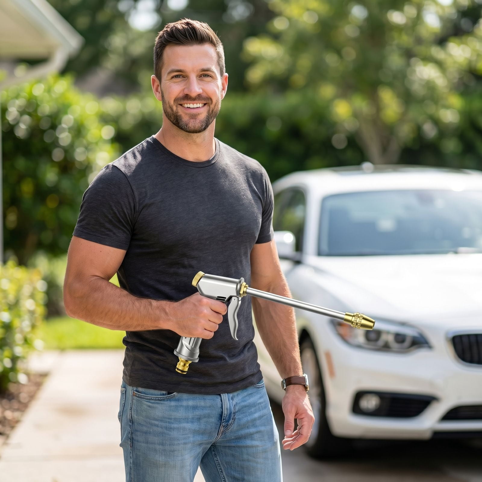 High Pressure Hose Nozzle Heavy Duty Brass Garden Hose Nozzle Direct Jet Stream Water Hose Nozzle for Car Washing Patio Cleaning Watering