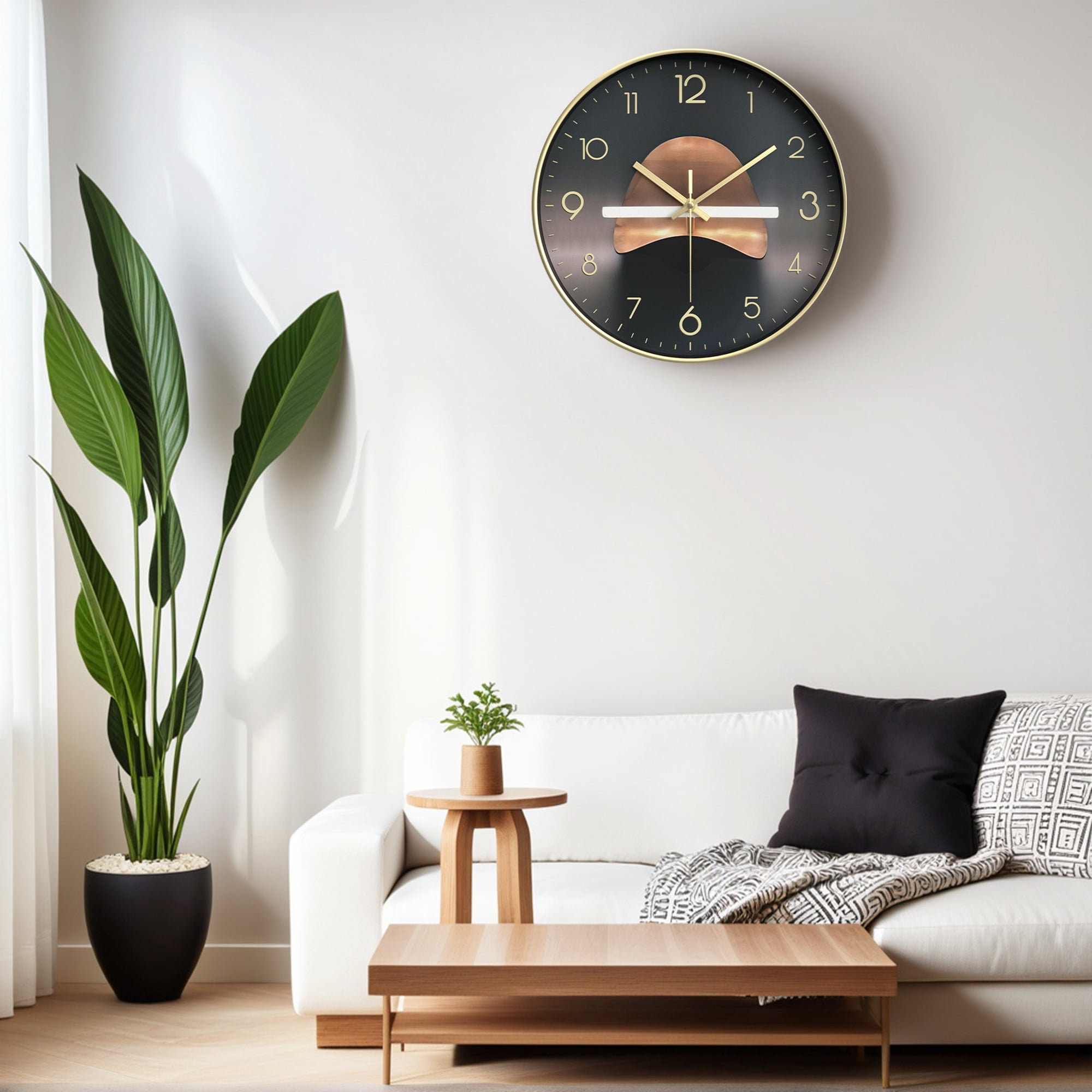 Unique Bargains Silent Non Ticking Battery Operated  Wall Clock Gold Pattern 2