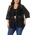 thumbnail image 4 of Agnes Orinda Women's Plus Size Cardigan Crochet Hollow Out Button Front V Neck 3/4 Sleeve Cover Up Casual Knit Cardigans 1X Black, 4 of 6