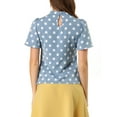 thumbnail image 3 of Allegra K Women's Polka Dots Stand Collar Pleat Keyhole Back Short Flare Sleeve Top, 3 of 6