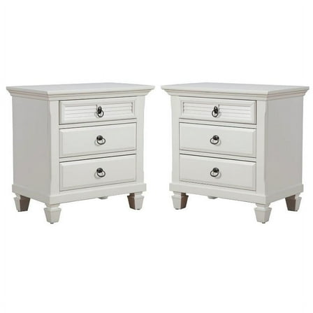 Home Square 3 Drawer Wood Nightstand Set in White (Set of 2)