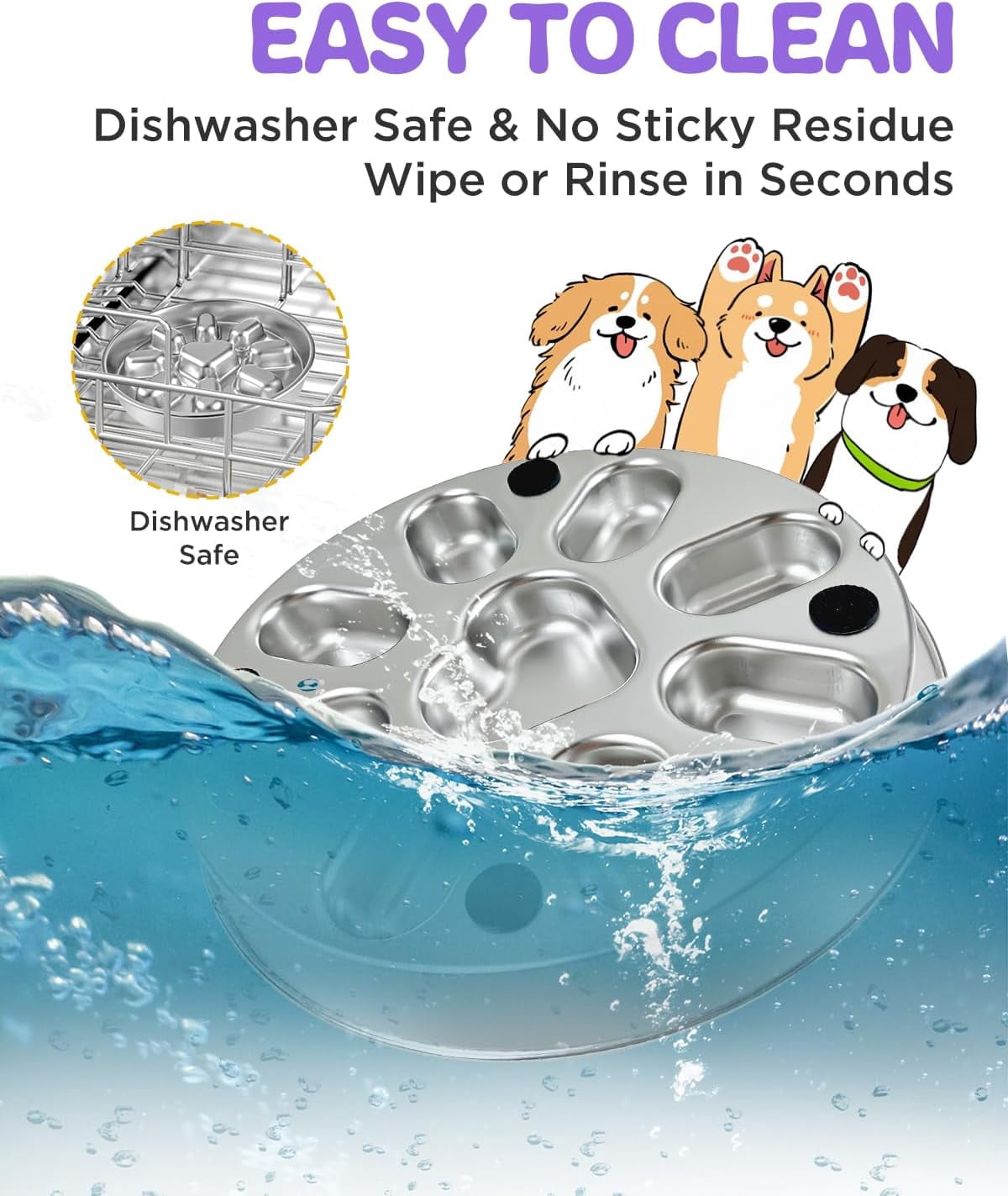 Slow Feeder Dog Bowls with Non-Slip Mat, Stainless Steel Metal Slow Feeder for Small & Medium Dogs, 2 Cups Pet Bowl for Slows Down Eating, Dishwasher Safe, Anti-Gulping Dog Bowl -2 Pack