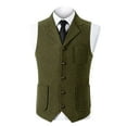 thumbnail image 2 of BVOFAR Men's Herringbone Tweed Suit Vest Business Formal Wool Blend Waistcoats Slim Fit Tuxedos Vests for Wedding Prom Army Green M, 2 of 6