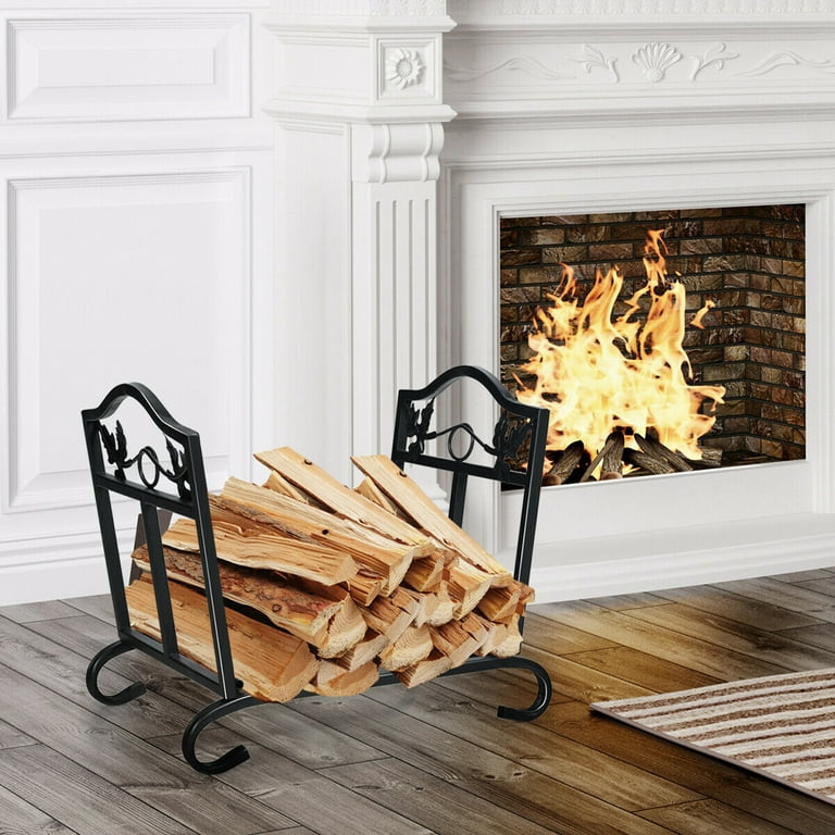 Gymax Foldable Firewood Log Rack Steel Wood Storage Holder for Fireplace Black Gymax Foldable Firewood Log Rack Steel Wood Storage Holder for Fireplace Black