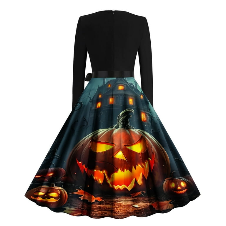 Halloween Themed Dresses for Women Long Sleeve A Line Maxi Dresses Vintage  Witch Costume Medieval Renaissance Outfit Plus Size Spooky Vampire Dress  Goth Dress - Walmart.com