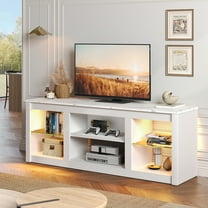 Bestier LED TV Stand for TVs up to 70", Entertainment Center with Storage Shelves, White Marble