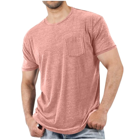 COSFO Casual Mens T-Shirts Short Sleeve Cotton Undershirts Workout with Pocket Solid Classic Fit Crew Neck Mens Shirts 3xl