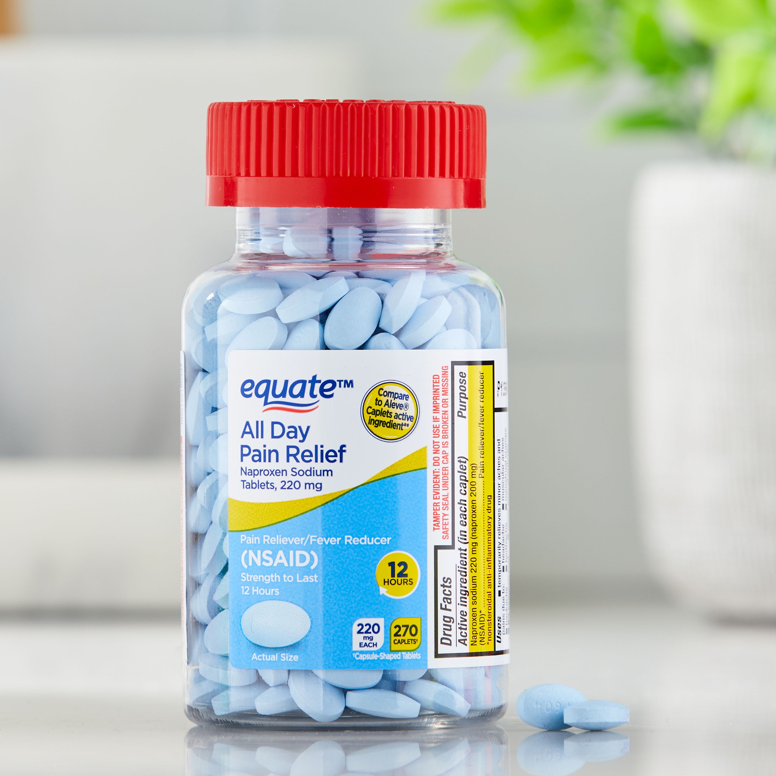 (3 pack) Equate All Day Pain Relief Naproxen Sodium Caplets, 220 mg, 270 Count, Compare to Aleve® Caplets Active Ingredient