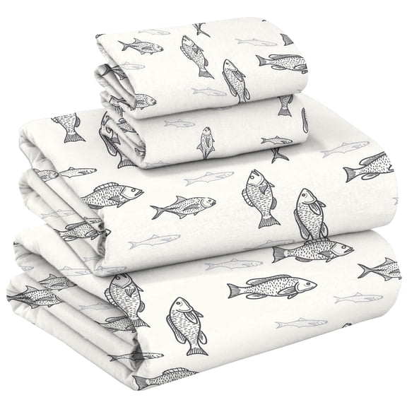 RUVANTI 100% Cotton Flannel Sheets California King 4 Pcs Fisherman's Tale