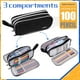 thumbnail image 3 of Estuche para lápices, bolsa para lápices con 3 compartimentos, organizador grande para lápices, color negro, 3 of 4