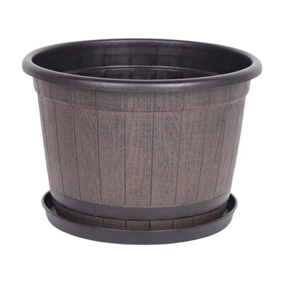 Plastic Plant Pot with Drainage Tray – Durable Wood-Effect Style Indoor and Outdoor Gardening Container for Potted Plants and Home Decor