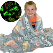 Construction Truck Blanket Glow in the Dark Luminous Tractor Blanket for Kids - Soft Plush Digger Dump Truck Excavator Blanket Throw For Boys - Large 60inx50in Glowing Big Trucks Toddler Blankets Gift