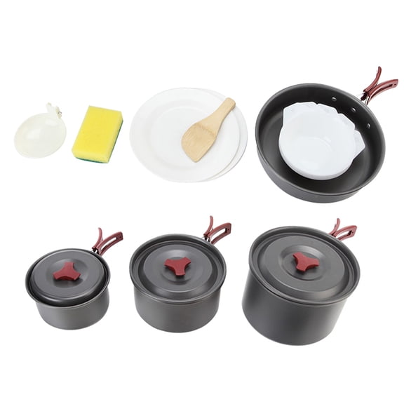 Soimiss Folding Camping Cookware Kit, Assorted Colors, Oxidized Aluminum, Easy to Carry, 1Set