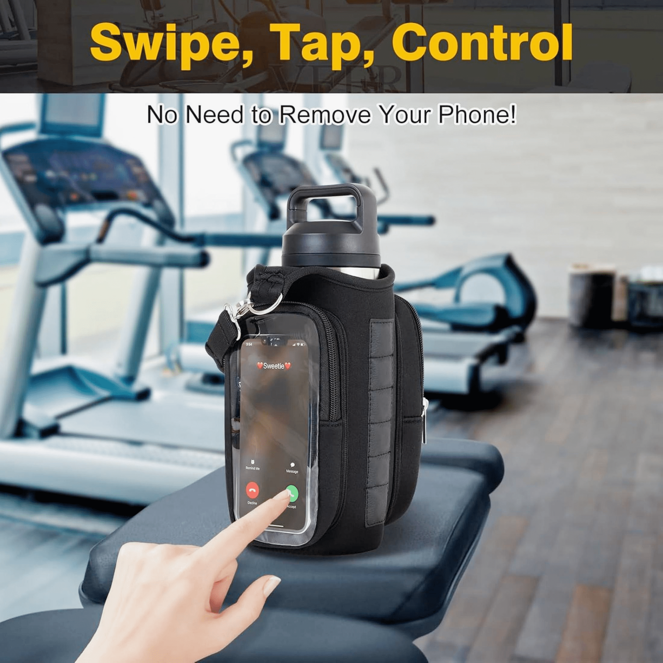 Magnetic Gym Water Bottle Bag with Transparent Window, Fits 21-40 oz Bottles