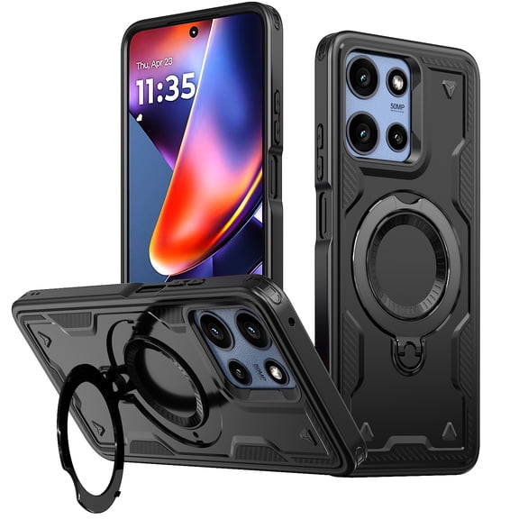 Kebiory for Motorola Moto G 2025/2026 Case,for Moto G Play 2026 Case Shockproof Cover with Ring Holder Stand Kickstand Protective Phone Cover - Black