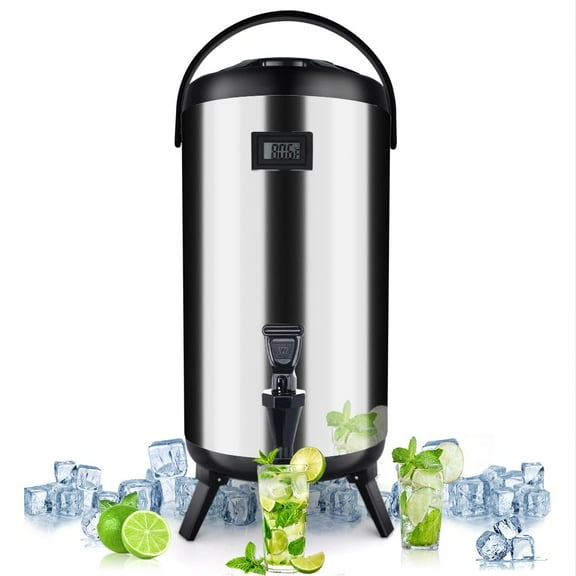 TZIIDI Insulated Beverage Dispenser.Stainless steel,12L/3.2Gal.For hot and cold drinks.Spigot included.Ideal for tea, coffee, milk, water, juice.Keeps beverages at right temp,durable(SILVER)