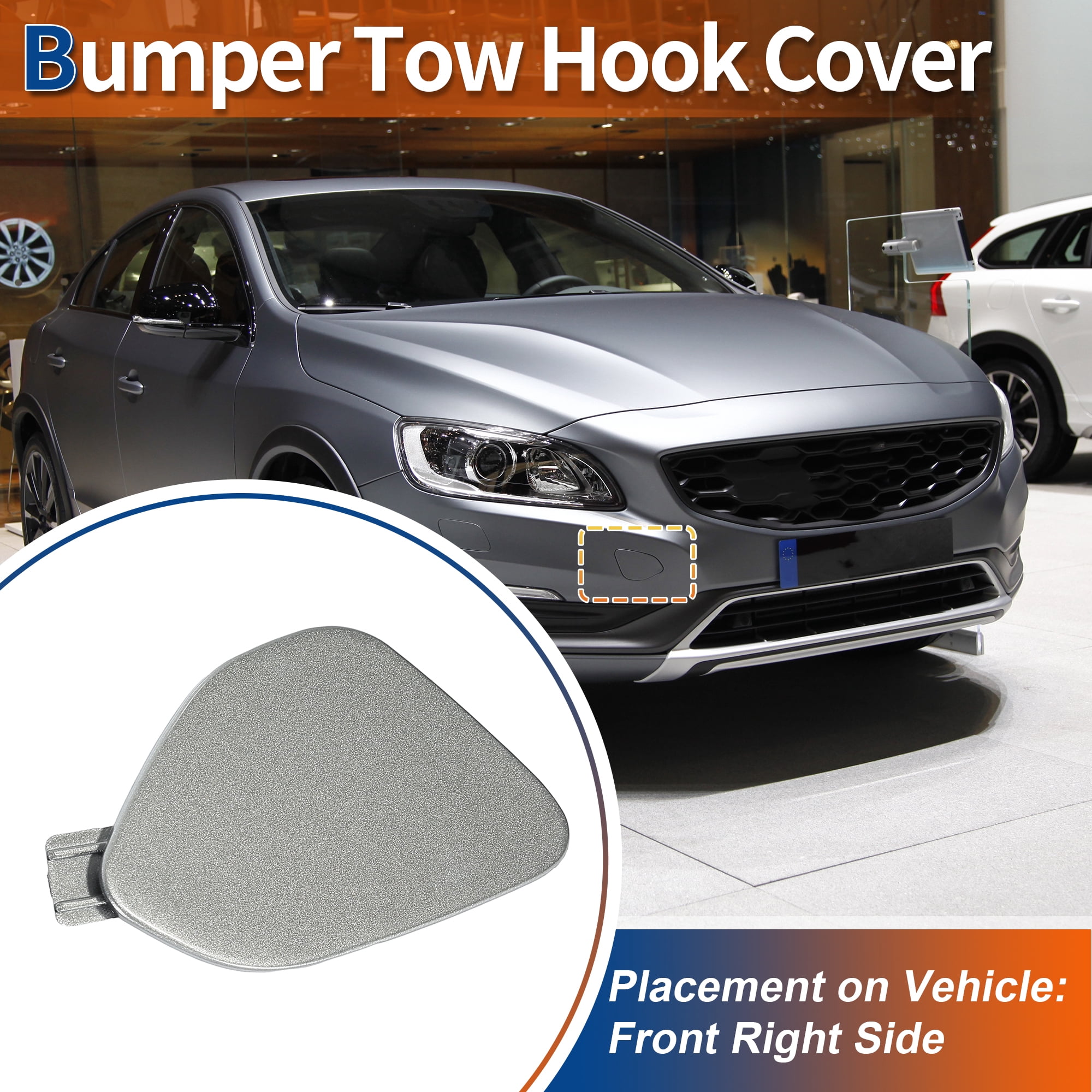 Unique Bargains Bumper Tow Hook Cover Gray Fit for Volvo S60 2014-2016