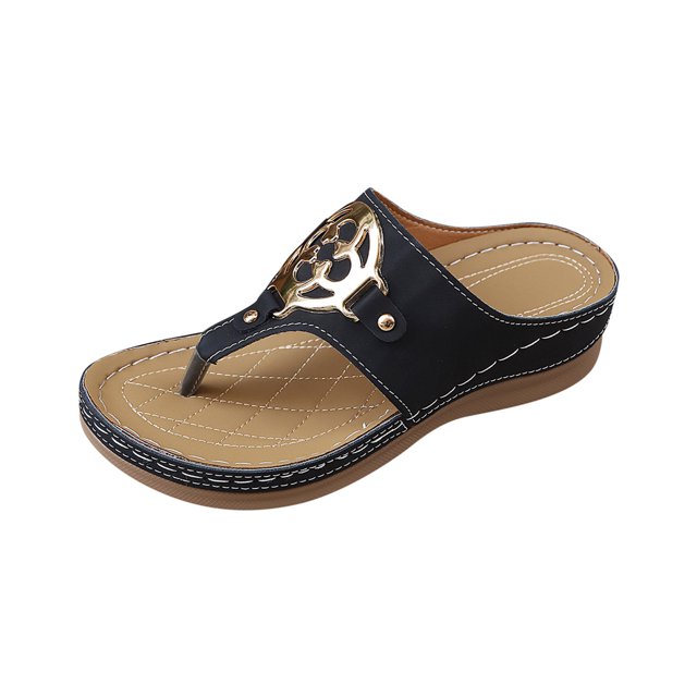 QTOCIO Sandales d'Été pour Femmes, Sandales Décontractées pour Femmes, Mode Décontractée d'Été Nouvelles Tongs de Plage à Bout Rond Talons Compensés Épais
