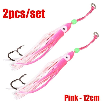2Pcs/Lot 6cm/10cm/12cm Portable Artificial Soft Silicone Saltwater Octopus Bait hook Fishing Tackle Squid Skirt Lure PINK - 12CM