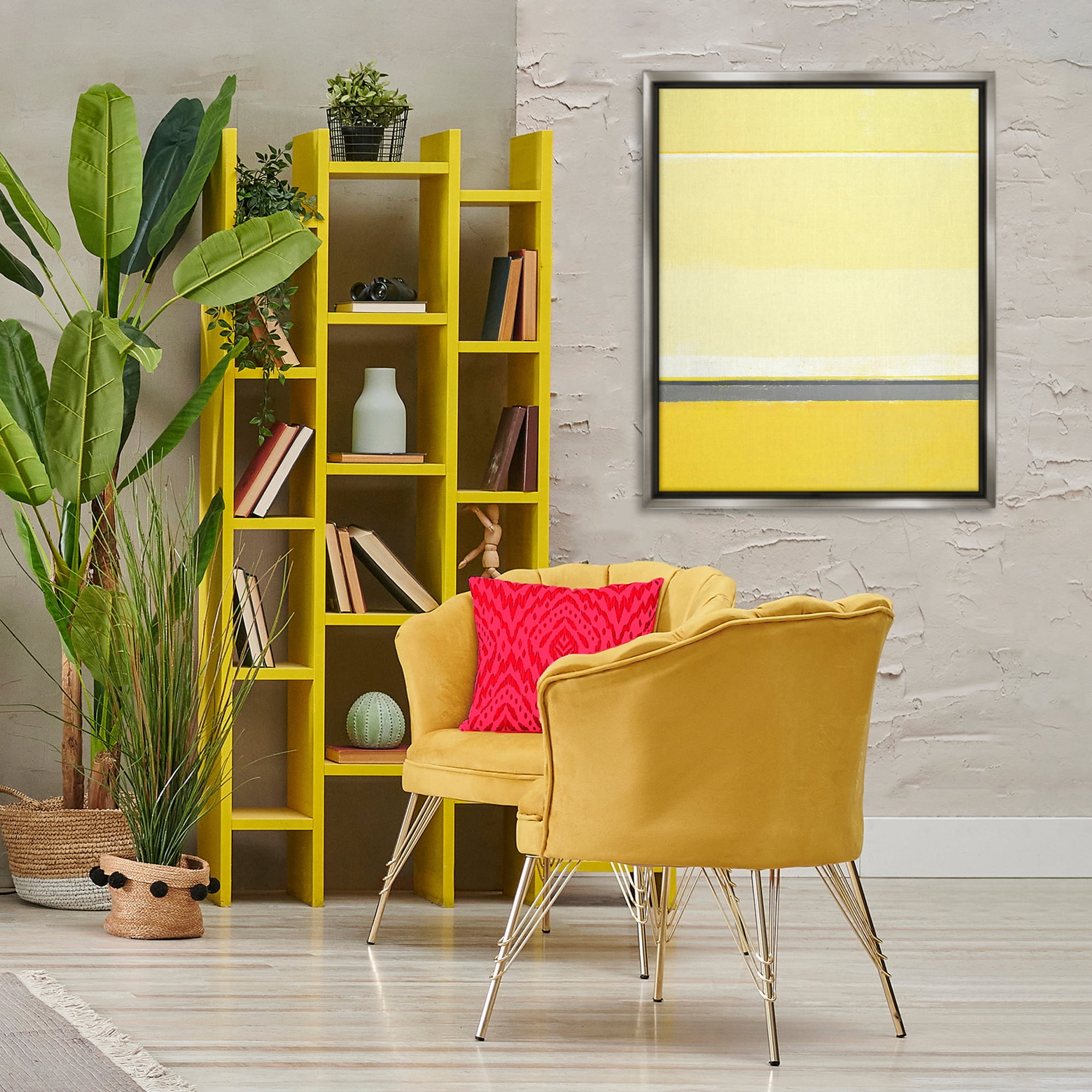 Stupell Industries Yellow Minimal Abstract Abstract Painting Gray Floater Framed Canvas Art Print Wall Art, 25 x 31
