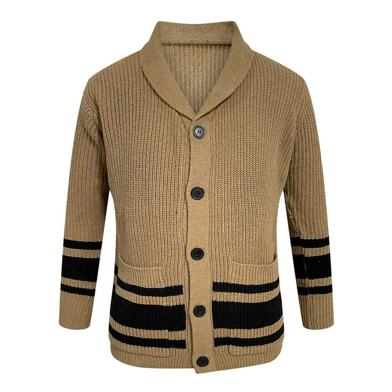 Mens Sweater Shawl Collar Cardigan Sweaters with Pockets Button Up