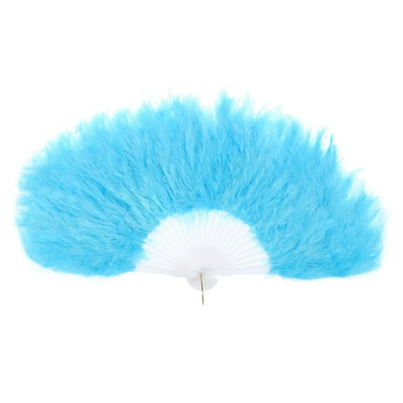 Uxcell Feather Hand Fan Lake Blue Vintage Folding Fan Feather Fan Handheld for Halloween Wedding Dancing Decoration