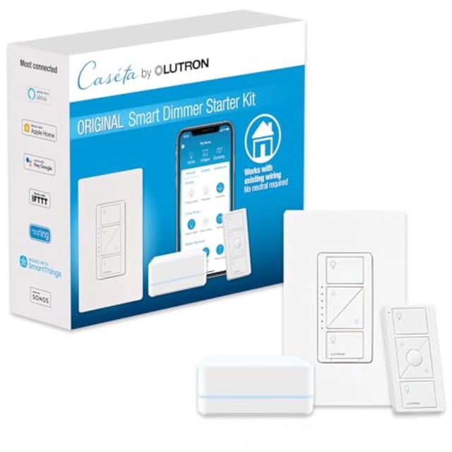 Kit de inicio con regulador de intensidad inteligente Lutron Caseta, 150 W, sin neutro