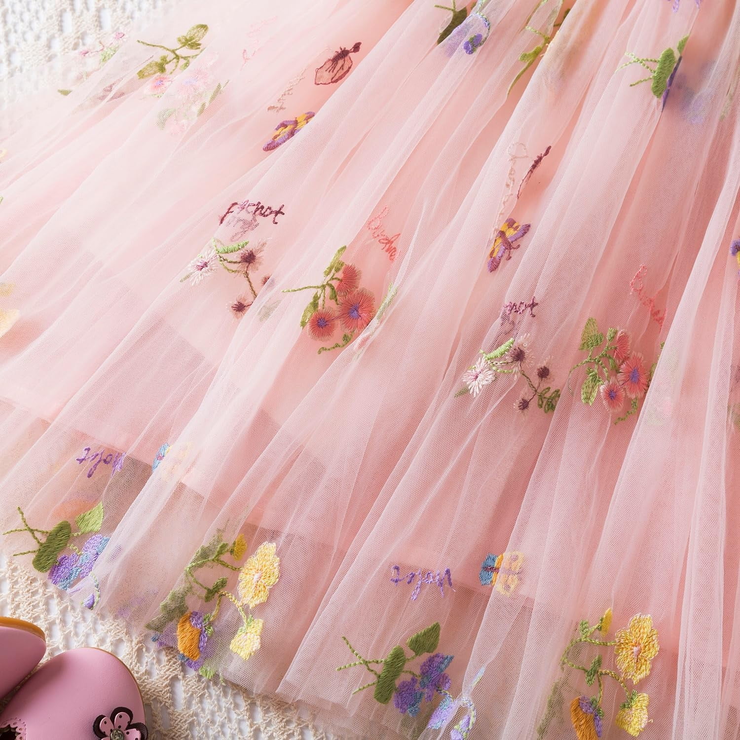 Pandaie Baby Girl Tulle Dress Flower Butterfly Wing Embroidery Sleeveless Romper Mesh Tutu Skirt Toddler Princess Birthday Party Dresses 6-12 Months Pink