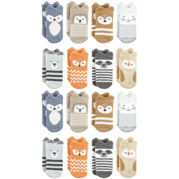 Hudson Baby Cotton Rich Baby Terry Socks 16-Pack, Multicolor Boy Woodland, 0-6 Months