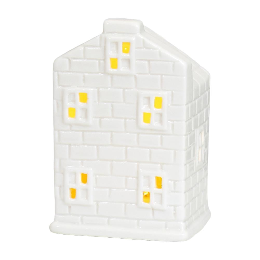 Christmas Village Figurines: White Porcelain LED Lights House Set