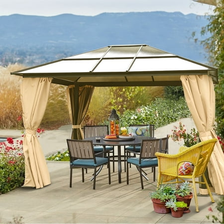 10' x 12' Outdoor Backyard Patio Gazebo Polycarbonate, with Panel Roof