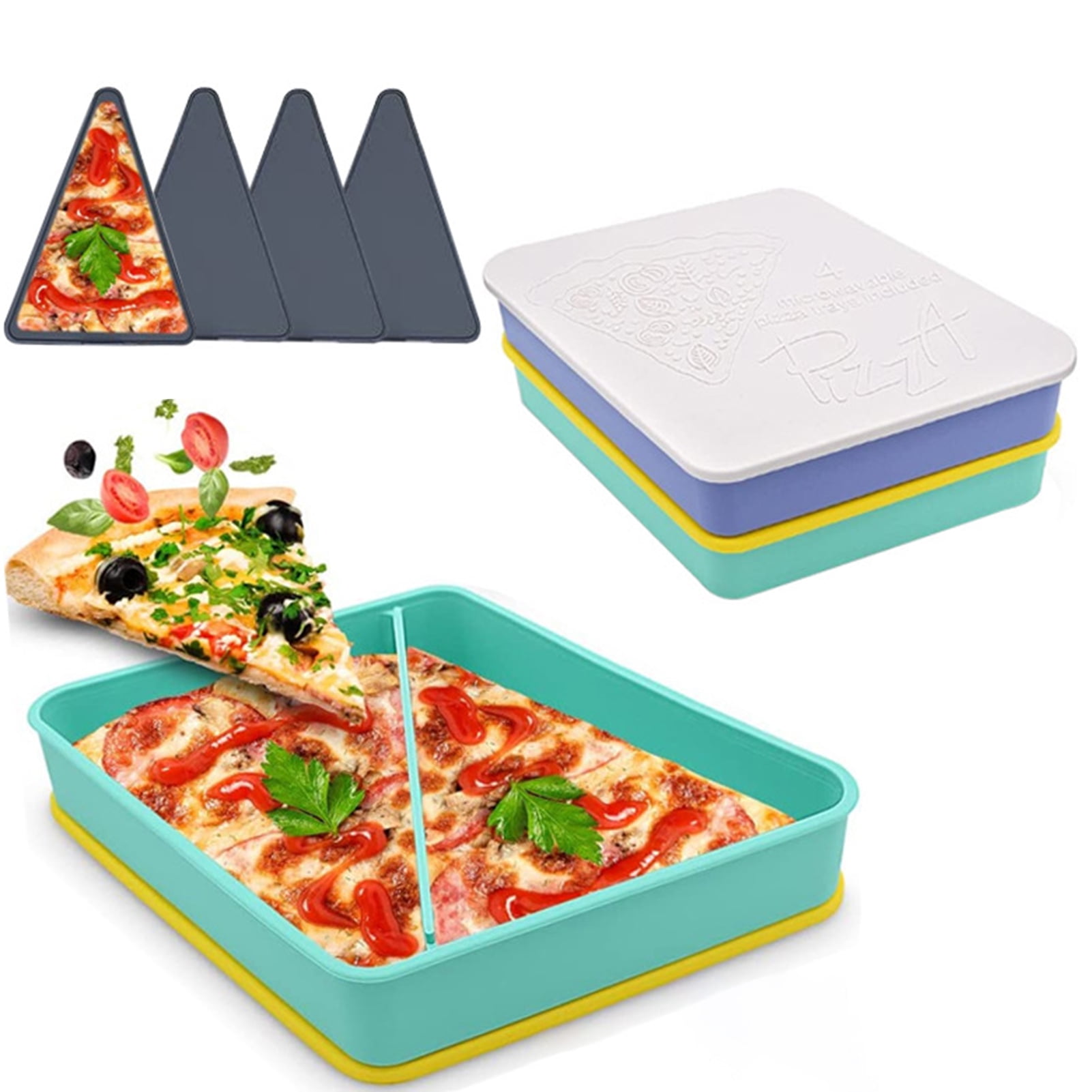 HEMSELA Pizza Storage Container Collapsible Box with 5 Microwavable Divider  Trays with a Pizza Cutter - HEMSELA