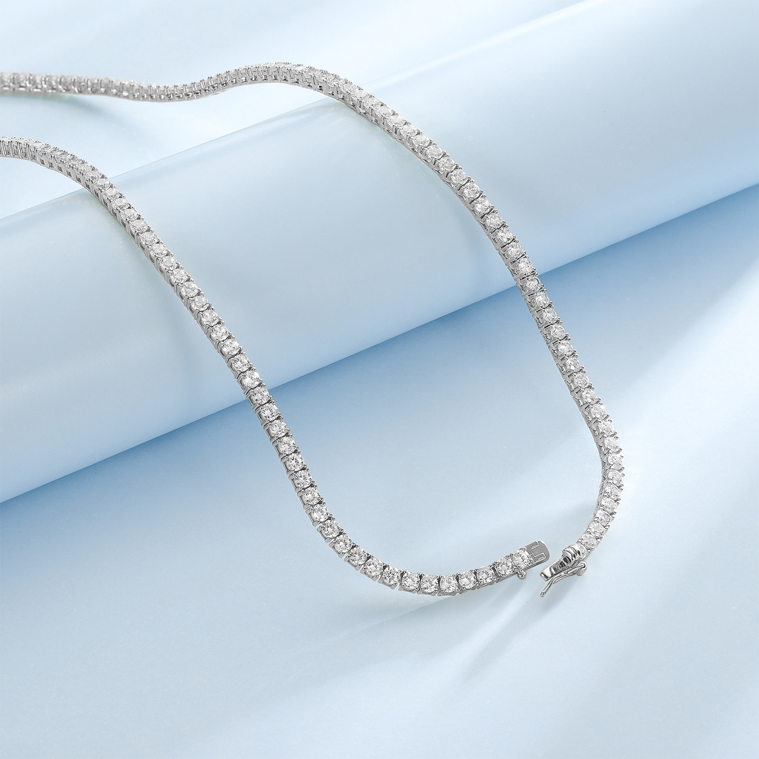 GEMSME Tennis Necklaces for Women Men 18K White Gold Plated 3.0mm Round Cubic Zirconia Classic Tennis Necklace 22 Inch