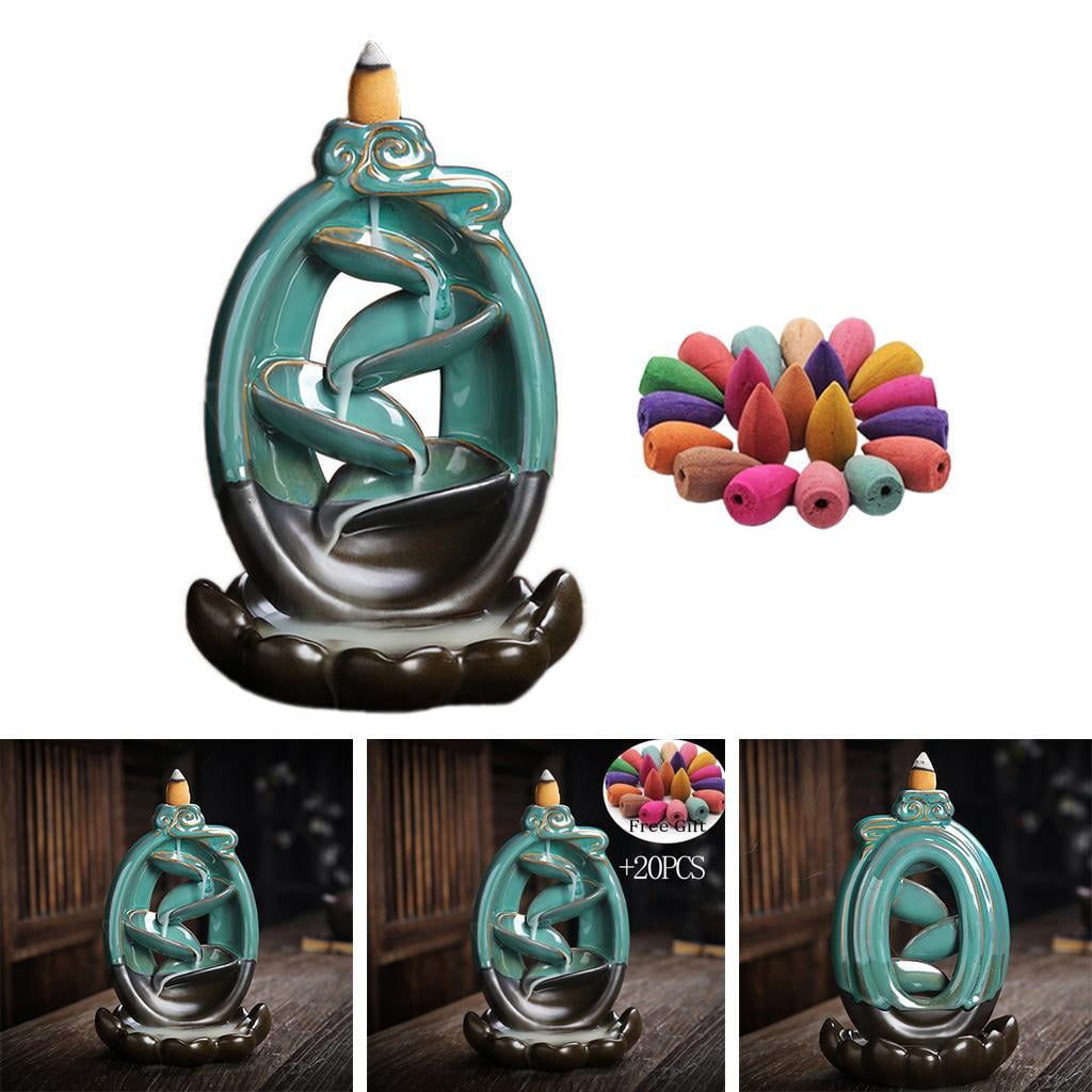 WLPZXP Ceramic Censer Backflow Incense Holder Tabletop Tea Table Waterfall Incense Burner, Buddhism Ornament Home Decor Tearoom Incense Burning Base Holder Cloud